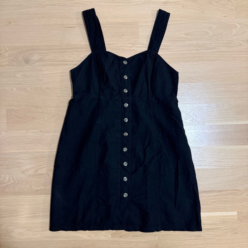 AMERICAN EAGLE NWT A-Line Mini Dress Linen Button Front Smocked Lined Black Med - Picture 4 of 11